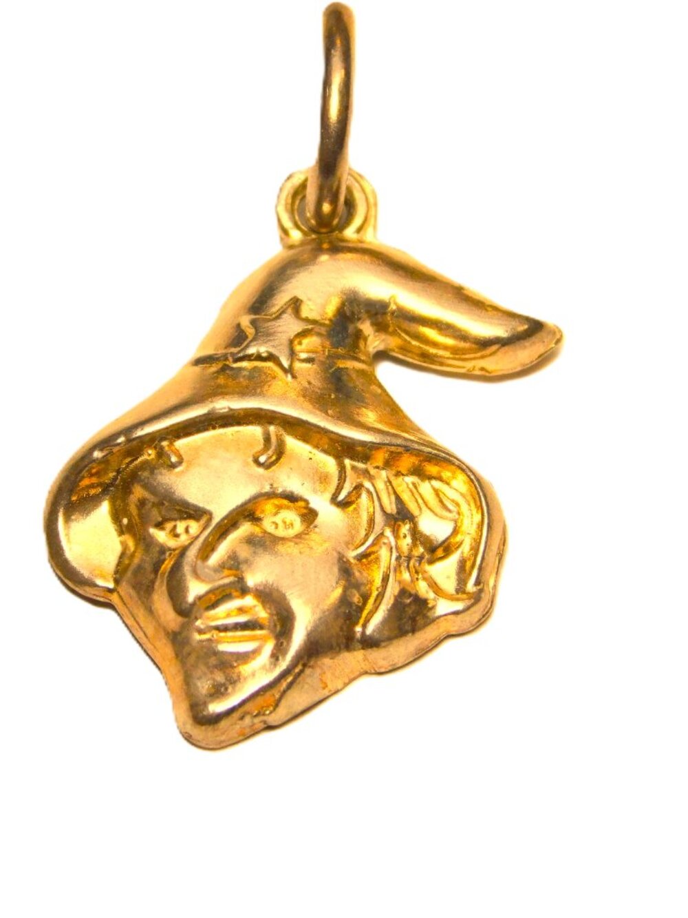 14k Yellow Gold Witch face Charm Pendant